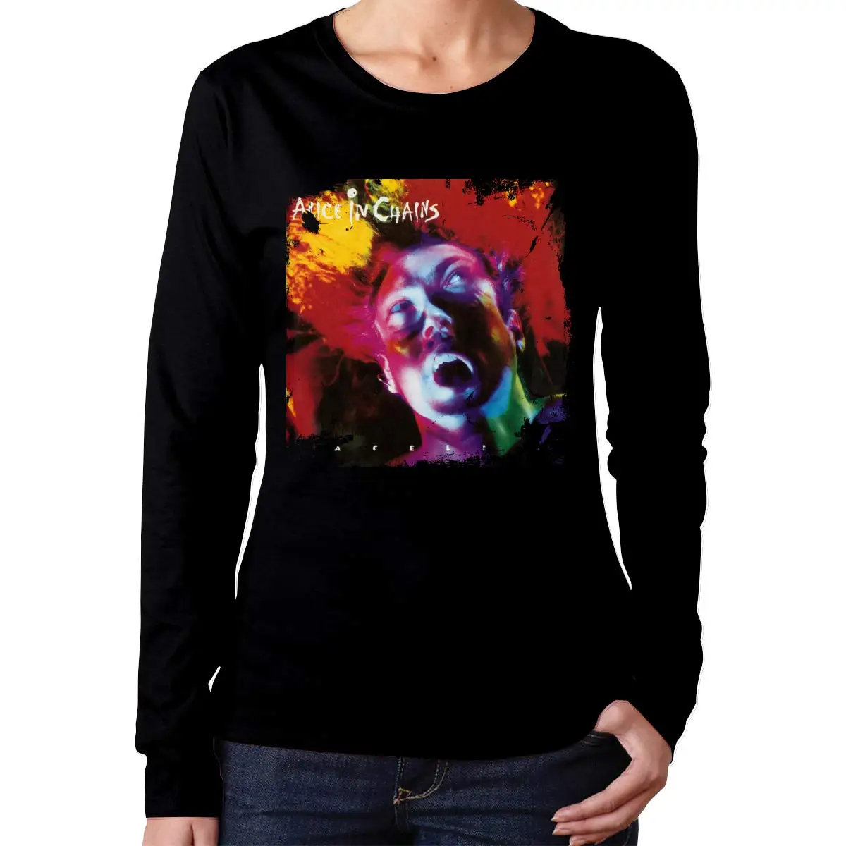 FGHFG Women's Layne Staley Alice in Chains Dirt Long Sleeve T-Shirts Black |