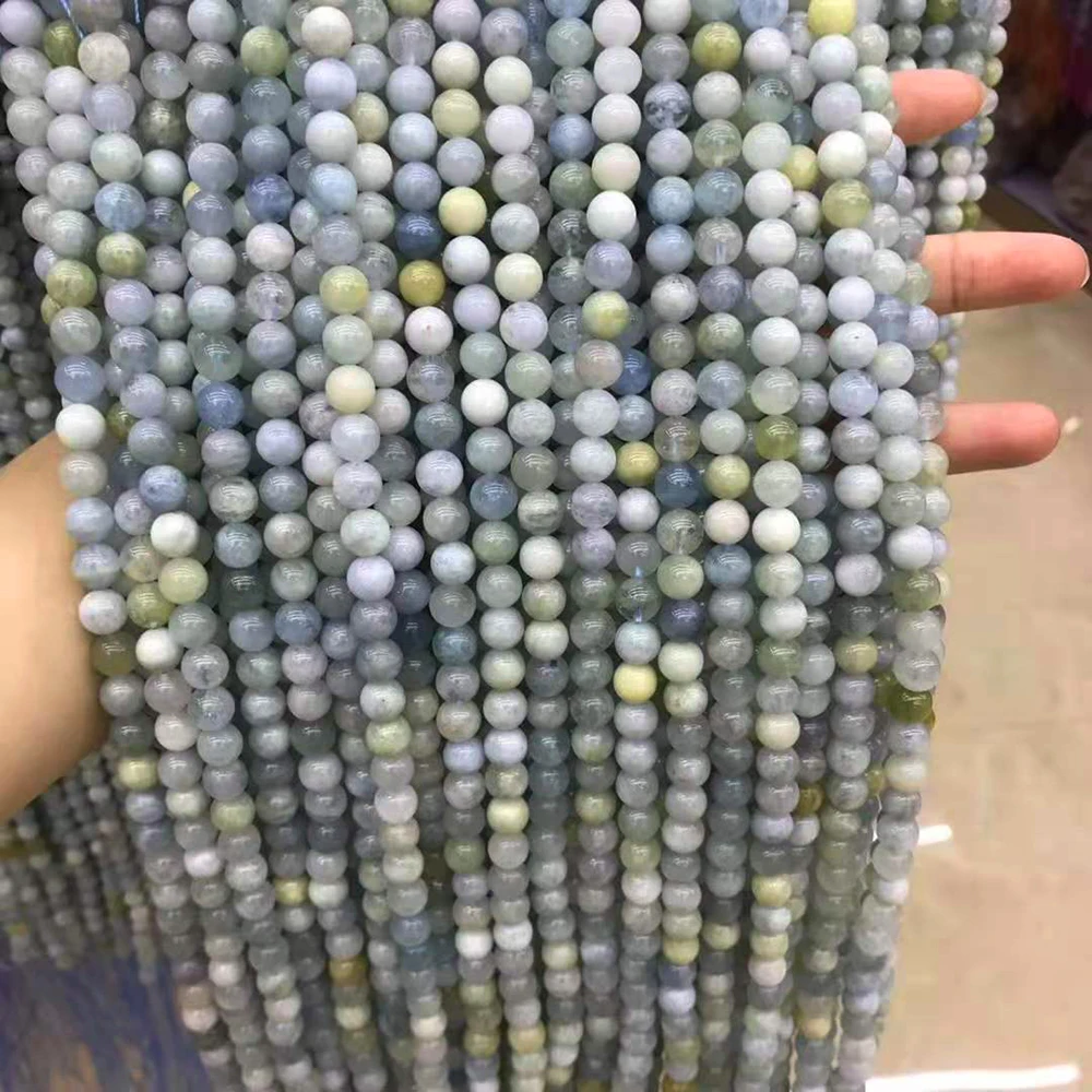6-12mm Natural Smooth Mix Aquamarine Round stone Beads For DIY necklace bracelet jewelry make 15 