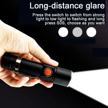 

Hot! Usb Charging Strong Light Flashlight Led t6 Bike Lamp Night Riding Zoom Golden Xpe Strong Light - Weak Light - Flash Wick