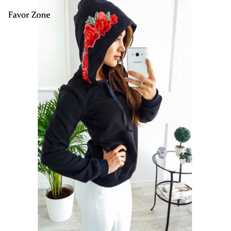 

Fashion Hoodies Women Floral Embroidery Sweatshirt Woman Autumn Winter Long Sleeve Pullover Tops Casual Thick Feminine Tracksuit