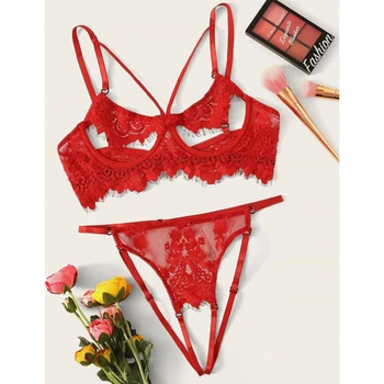 

Women Push Up Bra G-string Set Sexy Lace Floral Bralette Lingerie Sleepwear Nightwear Gift Babydoll Bra Panties Underwear