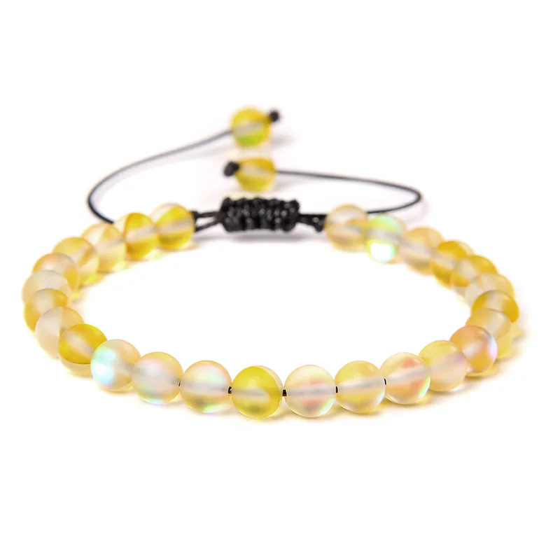White Moonstone Beaded Bracelets For Women Men 6mm Beads Multicolor Frosted Mermaid Glass Austrian Crystal Braided Bracelet - Image 3