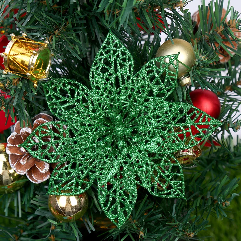 

Glitter Hollow Artificial Flower for Children Birthday Party Decoration New Year Christmas Tree Decor for Home Supplies