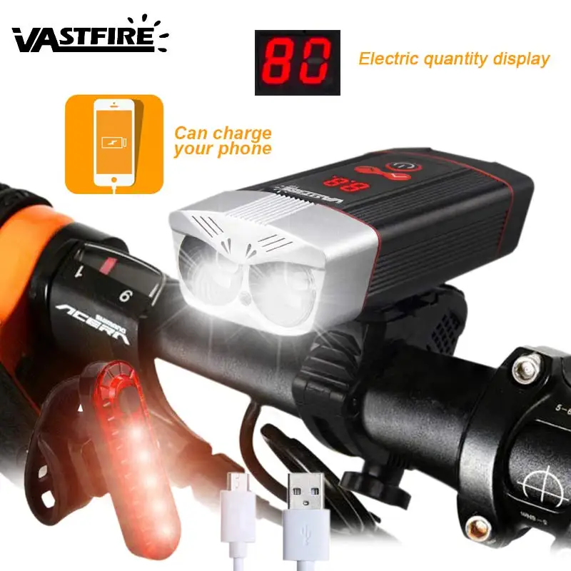 Водонепроницаемый Интеллектуальный светодиодный светильник на голову для переднего велосипеда с зарядкой от USB, велосипедный светильник MTB, велосипедная лампа с функцией внешнего аккумулятора - Цвет: With USB Taillight
