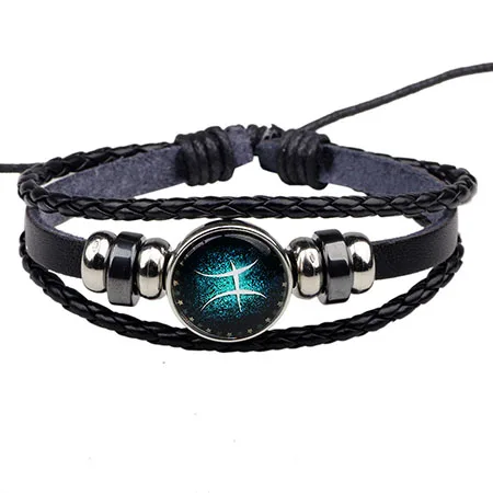 B076S008 Pisces Мужской знак зодиака светящийся браслет регулируемый ручной тканый кожаный браслет - Окраска металла: B076S008 Pisces