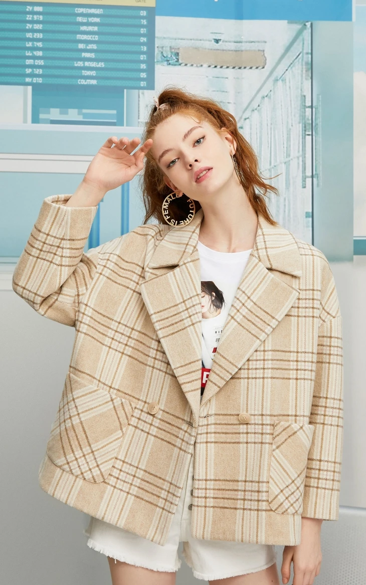 Vero Moda женский Двухсекционный клетчатый пуховый жилет с капюшоном шерстяное пальто | 319409509