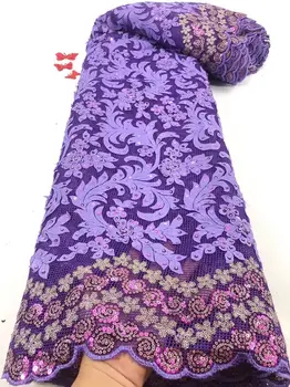 

Popular party purple French net lace fabric charming mesh lace cloth with sequins PAN468(5yards/lot)