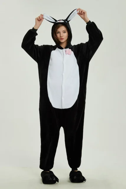 Kigurumi синяя Пижама с акулой для женщин и девочек, зимний комбинезон с мультяшными животными для мужчин, забавный комбинезон для взрослых, теплые вечерние комбинезоны - Цвет: Black cat