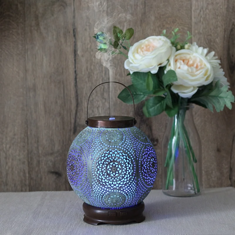 

120Ml Handmade Iron Ultrasonic Air Humidifier Electronic Aromatherapy Essential Oil Diffuser for Home with Colorful Lights Eu Pl