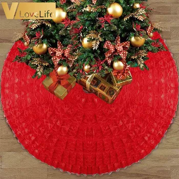 

90cm Christmas Tree Skirt Lace Christmas Tree Skirt Felt Fabric Christmas Tree Floor Mat Christmas Decorations