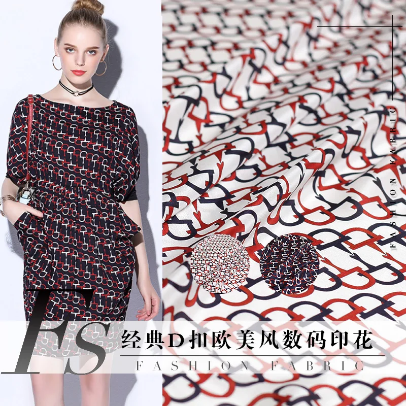 

140cm Width 12mm D Buckle Printed100% Mulberry Silk Crepe de Chine Fabric for Woman Summer Dresses Blouse Sleepwear Sewing DIY