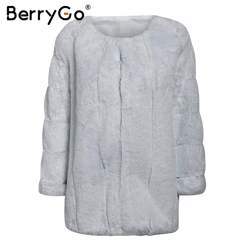 Серый BerryGo модное толстое пальто из искусственного меха для женщин, уличная одежда размера плюс 5XL, женская меховая куртка, роскошная Осенняя зимняя женская теплая верхняя одежда - Цвет: Серый