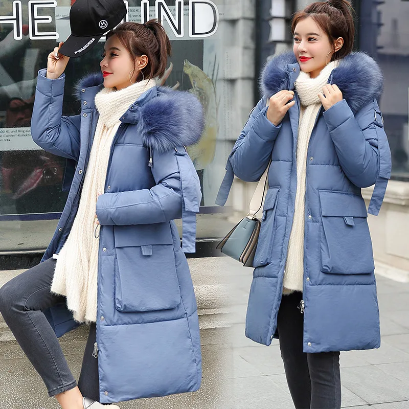 Winter New Down Jacket Women's Long 90% White Duck Down Large Fur Collar Long White Thicken Casual Hooded Outwear Tops