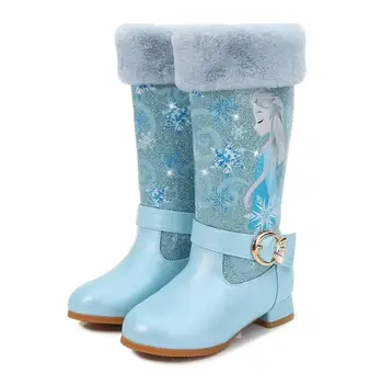 

New Girls Elsa Leather Boots Shoes For Winter Baby Girls Warm Fur Snow Princess Boots Size 25-36