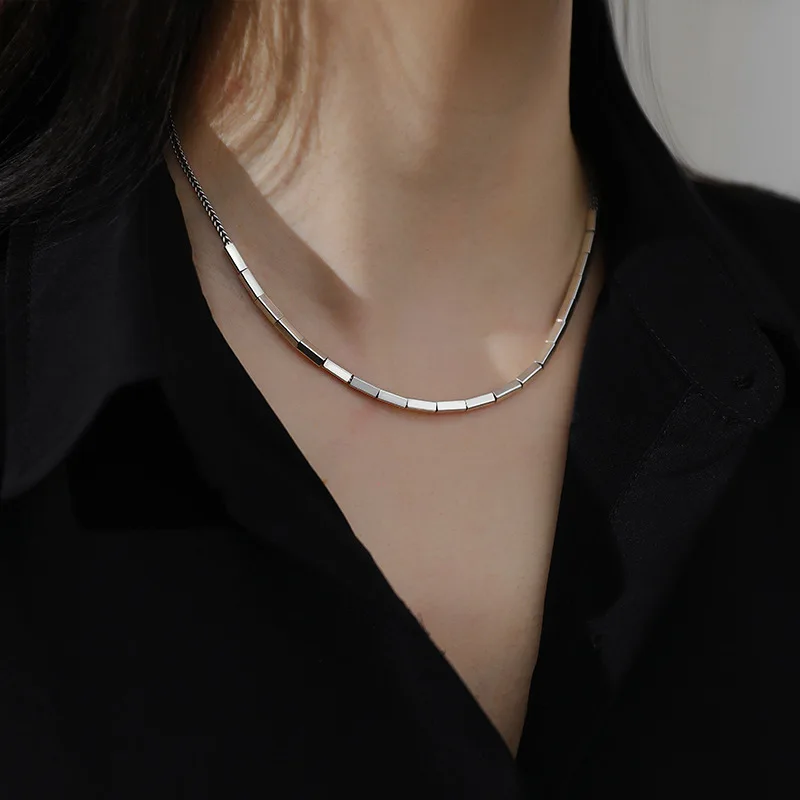 

Silvology 925 Sterling Silver Square Tube Slub Choker Elegant Top Quality Luxury Necklace for Women Simple Festival Jewelry Gift