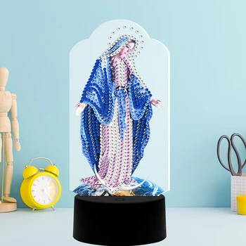 

Night Light Colorful Modeling Virgin Mary Embroidery DIY USB 5D Home Decor Bedroom Gifts With Tools Diamond Painting Led Lamp