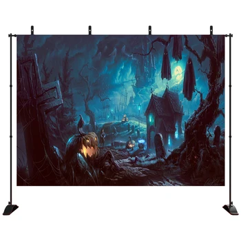 

Photography Background Halloween Night Mystery Graveyard Ghost Tree Haunted House Castle Backdrop