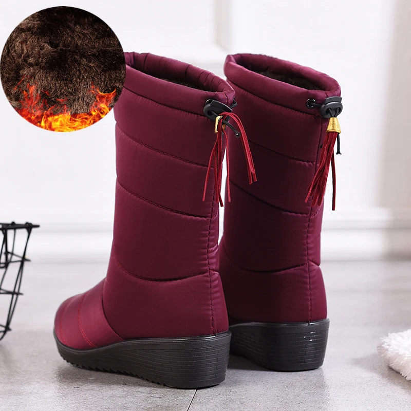 

Waterproof Winter Boots Female Mid-Calf Down Boots Ladies Snow Wedge Rubber Booties Causal Woman Warm Plush Botas Mujer 2020