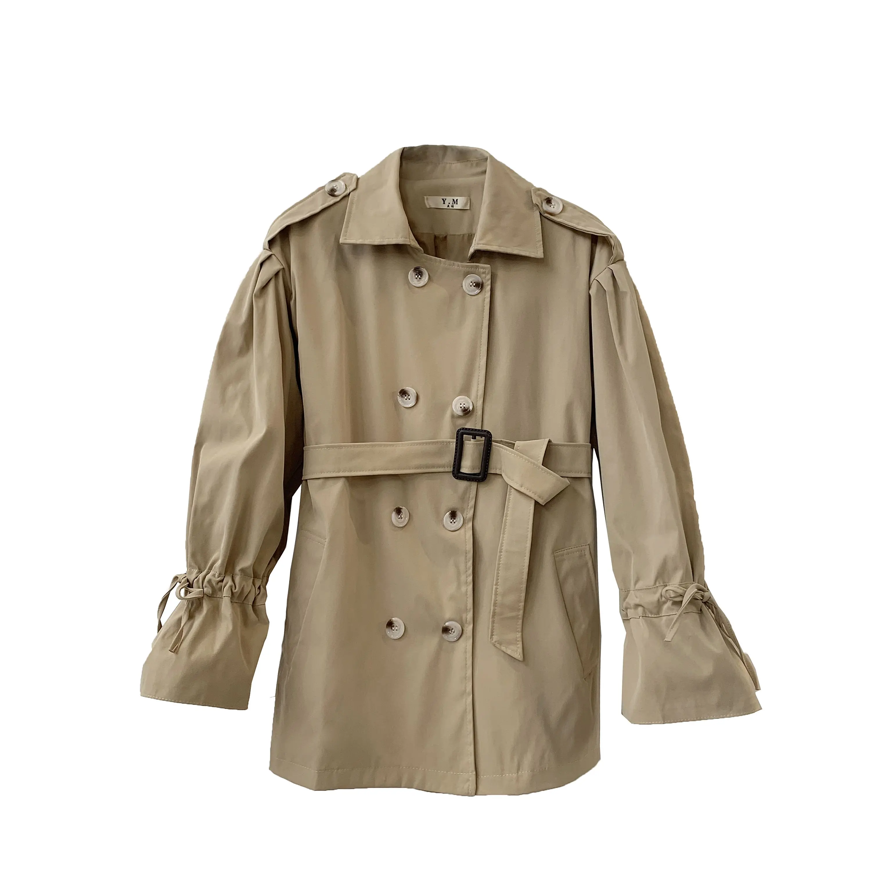 New Autumn Women Trench Coat Double Breasted Turn-down Collar Trill Web Celebrity Little Coats Khaki Black 0599