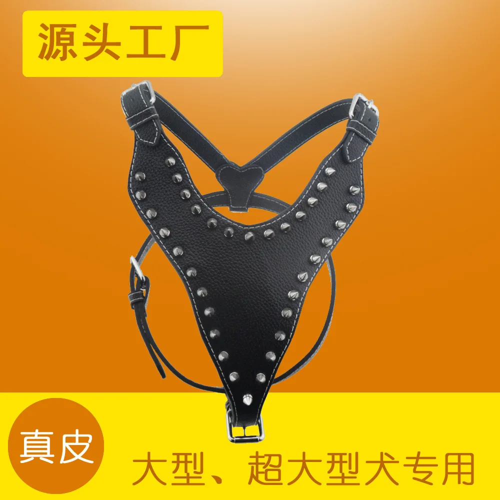 

Doberman Pinscher Double Layer Genuine Leather Spike Pet Harness Ultra Large gou bei dai Traction Supplies
