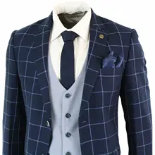Мужской синий темно-синий костюм из 3 предметов в клетку для выпускного вечера