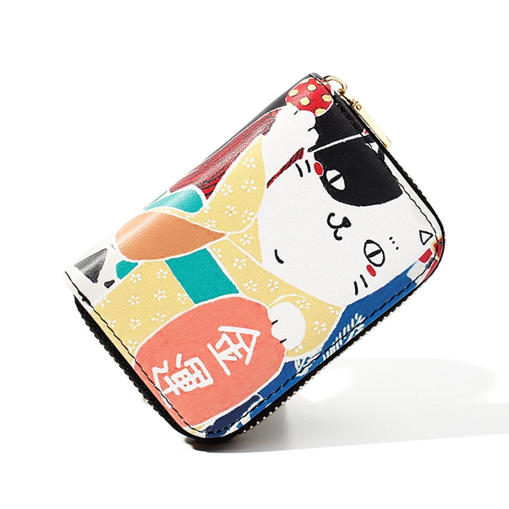Lucky Cat RFID визитница кошелек для девочек большой открытый молния кожаный хипстерский кошелек подарок наличные ключи счет Мультфильм иллюстрация Органайзер