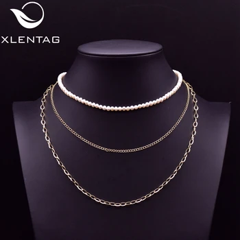 

XlentAg Angle Multi-layered Natural White Pearl Statement Womens Necklaces Jewelry Three Chains Women Boho Luxury Jewrlry GN0200