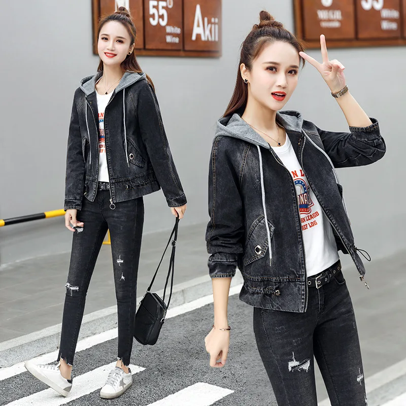 

CHIC Hong Kong Flavor Short Jeans Coat 2019 Spring And Autumn New Style Retro Loose Casual Jacket Spring Clothing Hooded Tops