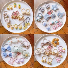

10 Pcs Korean Fashion Children's Fabric Floral Bow Knot Rubber Band Hair Rope Headdress Sweet Girl Ponytail Hair Accessories