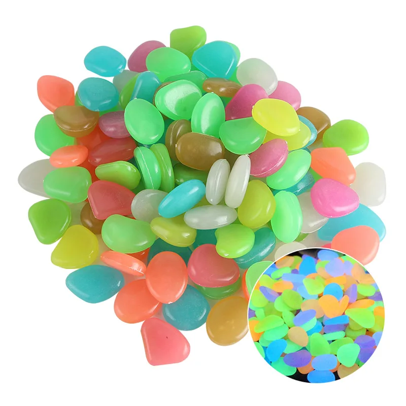 Piedras luminosas que brillan en la oscuridad para decoración de jardín, decoración de tanque de peces para exteriores, piedras de guijarros decorativas para acuario, 50 Uds.