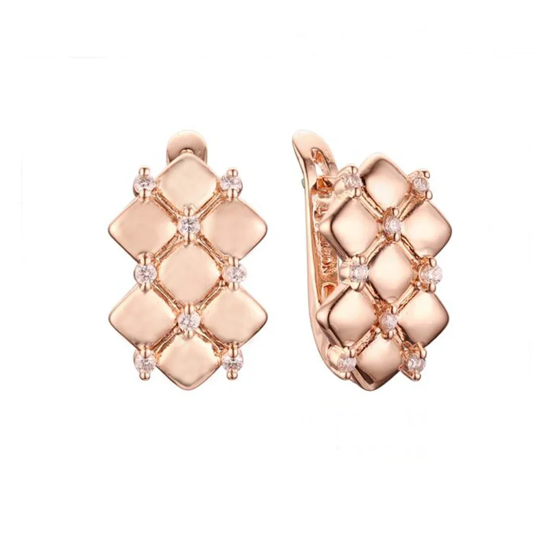 

1pair Women 585 Rose Gold Color Smooth Rhombic Earrings Chic Drop Earrings