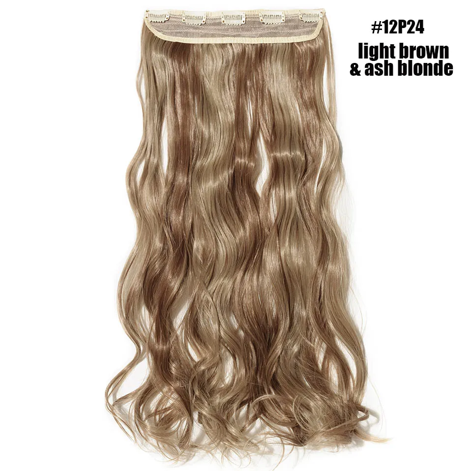 S-noilite 2" длинные вьющиеся волосы на клипсах в одном куске настоящие натуральные волнистые синтетические волосы на клипсах 5 клипсах для наращивания волос фиолетовый красный розовый - Цвет: 12P24