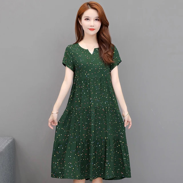 New arrival  2021 summer dot dress vestido slim loose V-neck casual women clothing cotton patchwork vestidos dresses plus size 6