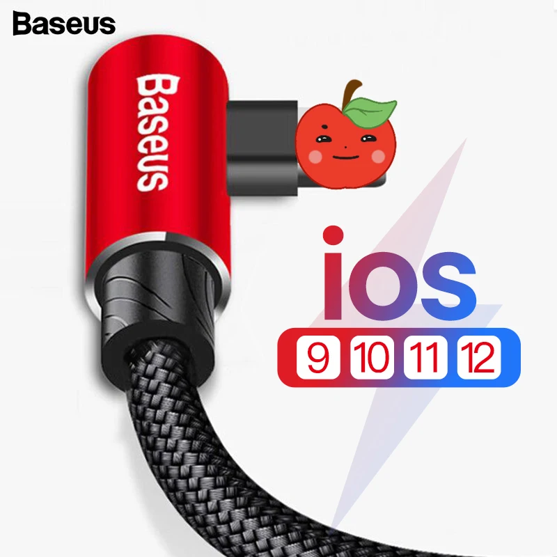 Baseus 90 Degree USB Cable For iPhone 13 12 11 Pro XS Max XR 8 7 6 6s 5s 5 Fast Charging Data Cord Mobile Phone iPad | Мобильные