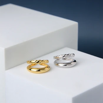 

Silvology 925 Sterling Silver Double Layer Glossy Twist Rings Asymmetry Wild Temperament Open Rings for Women 925 Unique Jewelry