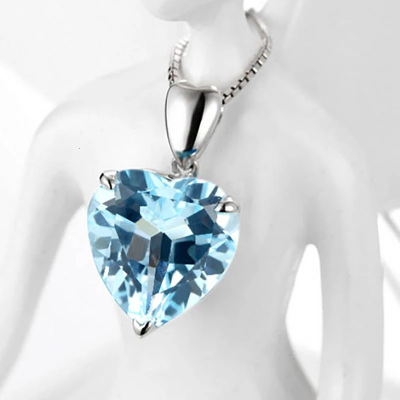 JoiasHome модное 925 пробы Серебряное ожерелье с подвесками с сапфировым кулоном в форме сердца для женщин Свадебные подарки ювелирные изделия