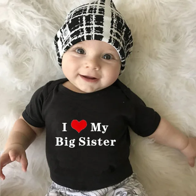 Детские комбинезоны из хлопка с надписью «I Love My Big Brother», одежда для маленьких мальчиков и девочек, хлопковые костюмы для малышей, Одежда для новорожденных 0-24 месяцев - Цвет: sister-black