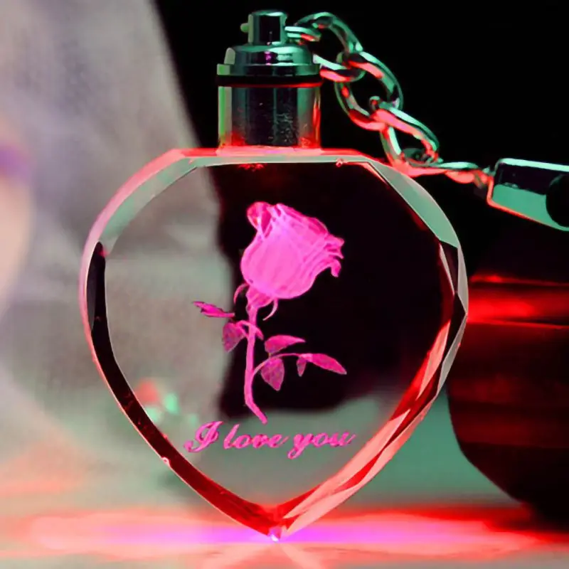 

Luminous Fairy Crystal Pink LED Light Keychain Love Heart Shape Keychain With Lamp Keyring For Valentine's Day Gift For Home