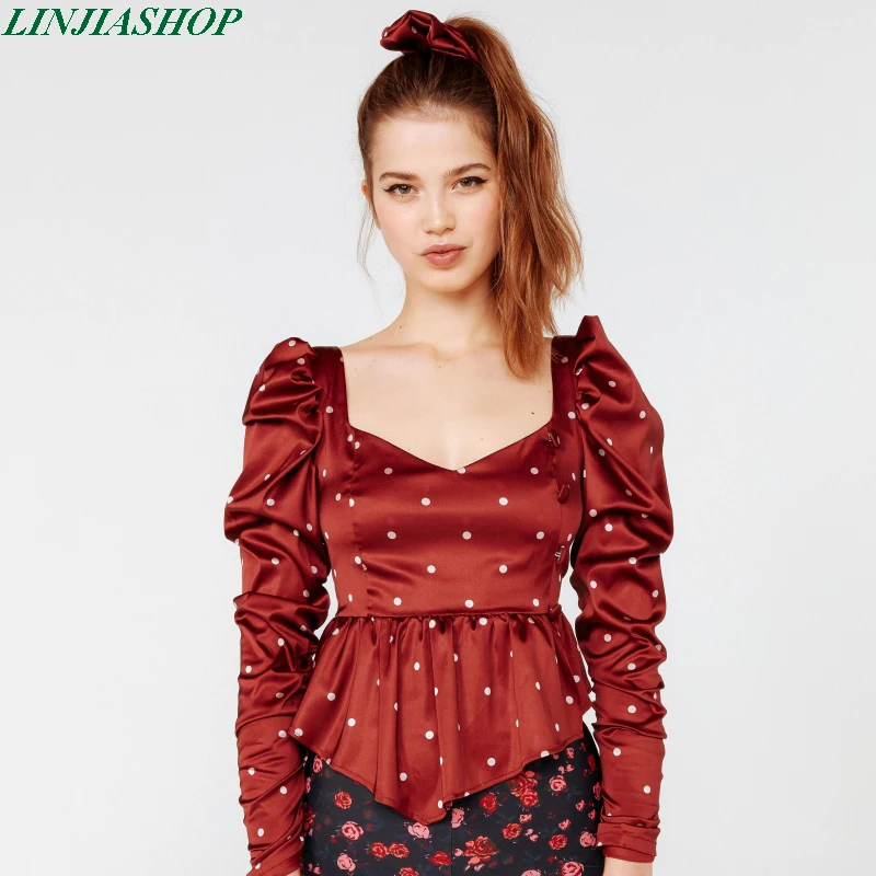 

Designer stylish for love lemons labelle peplum blouse and shirt crimson asymmetrical square neck puff sleeve ruffles shirt