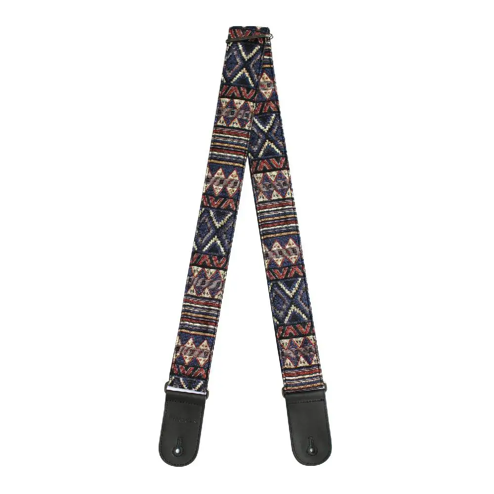 

Vintage National Style Acoustic Electric Guitar Strap Belts Leather End Jacquard Embroidery Straps Bands with Pickup Pocket