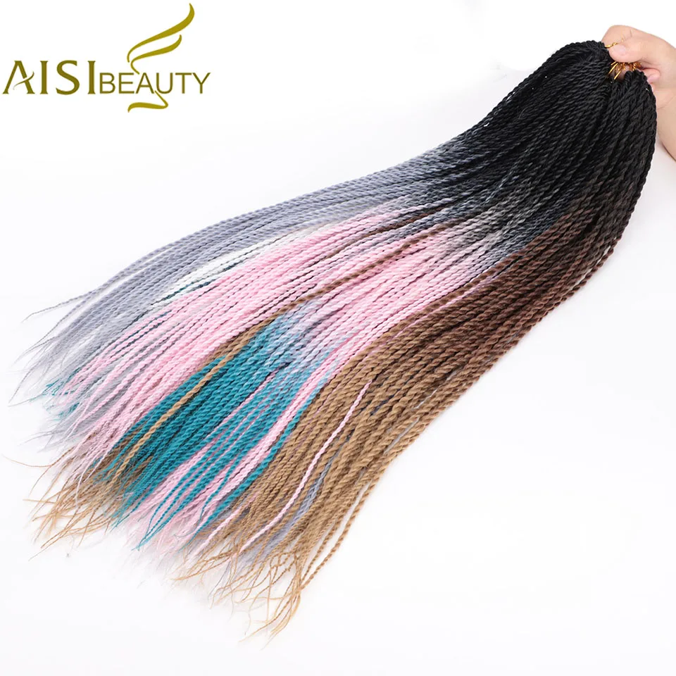 AISI BEAUTY Ombre Senegalese завивка, плетение волос 14 18 24 дюймов Синтетические косички для наращивания крючком наращивание волос Черный Коричневый Женский