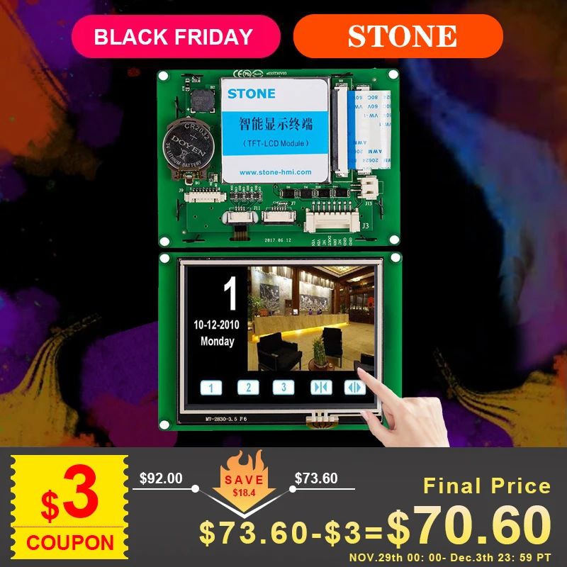 3.5" TTL/ RS485/ RS232 Touch Screen LCD with Controller Board + Program Support Any Microcontroller | Электронные компоненты