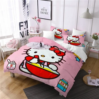 

Cute Hello Kitty Have Lunch Printed Duvet Cover Set Adult Kids Cartoon 3d Kawaii Bedding Set Bed Linen Twin Full Queen King Size