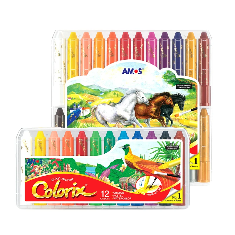 AMOS colorix Premium Silky Crayons Set ,Safe Non-toxic Washable for  Kindergarten Children 6/12/24/36 Colors Rotatable