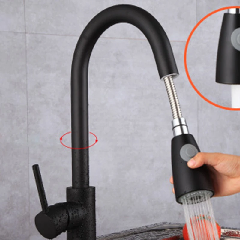  Hot and Cold Function High-Arc Single Handle Kitchen Sink Faucet with Copper Pull-Out Spray - 4000095512134