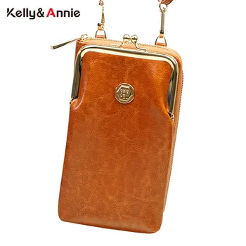 

2020 NEW Oil Leather Vintage Designer Clip Cell Phone Bags For Women Handbag Small Messenger Sholder Bag Female Clutch Purse Sac