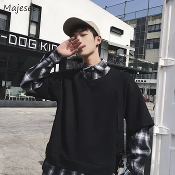 

Hoodie Men Clothes 2020 Patchwork Casual Loose BF Long Sleeve Mens Hoodies Plus Size Males Pullover Korean Style Fashion Chic