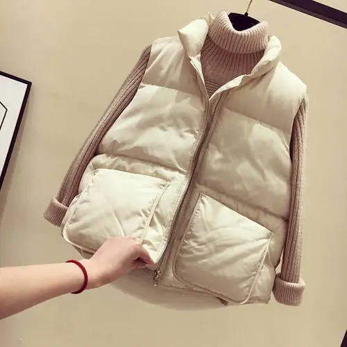 beige Зима-осень, модная женская одежда, Женский стеганый жилет, пальто, осень, теплый бежевый, черный жилет, пальто для женщин - Цвет: beige