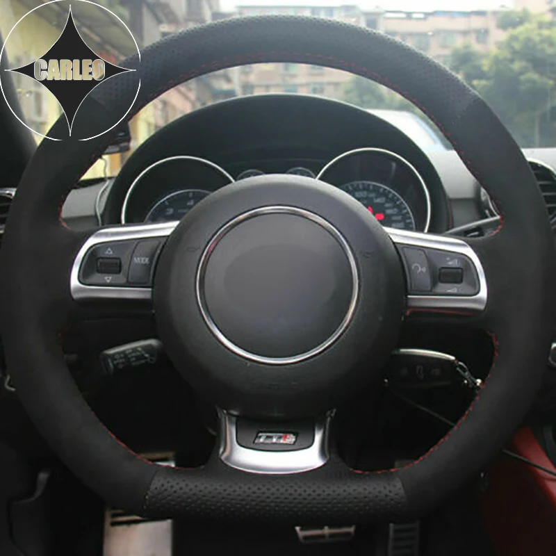 

DIY чехол рулевого колеса автомобиля для Audi TT 2008-2013, из подлинной замши и кожи на заказ ручная вышивка держатель Топ Слои Обёрточная бумага руль