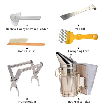 

Stainless Steel Bee Hive Smoker Bee Hive Tools Beehive Brush Frame Holder Uncapping Fork Beehive Honey Entrance Feeder Hive Tool